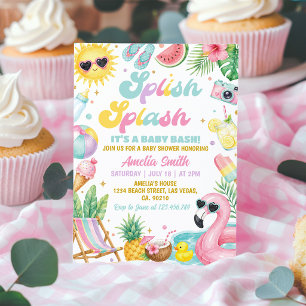 Splish Splash Mädchen Poolparty Sommer Baby Shower Einladung