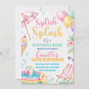 Splish Splash Mädchen Sommer-Party Geburtstag Einladung