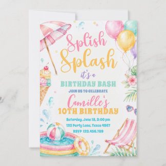Splish Splash Mädchen Sommer-Party Geburtstag  Einladung