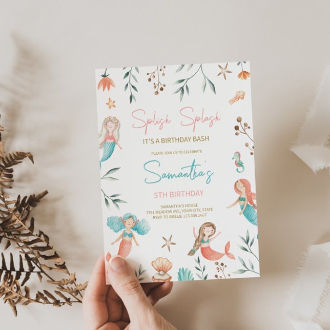 "Splish Splash" Meerjungfrau Geburtstagsfeier Einl Einladung (Von Creator hochgeladen)