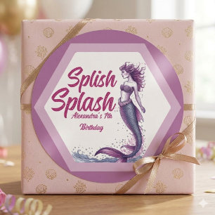 Splish Splash Meerjungfrau-Poolparty Geburtstag Runder Aufkleber