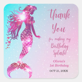 Splish Splash Mermaid 1. Geburtstag Vielen Dank Quadratischer Aufkleber