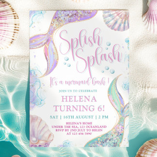 Splish Splash Mermaid 6. Geburtstag Einladung