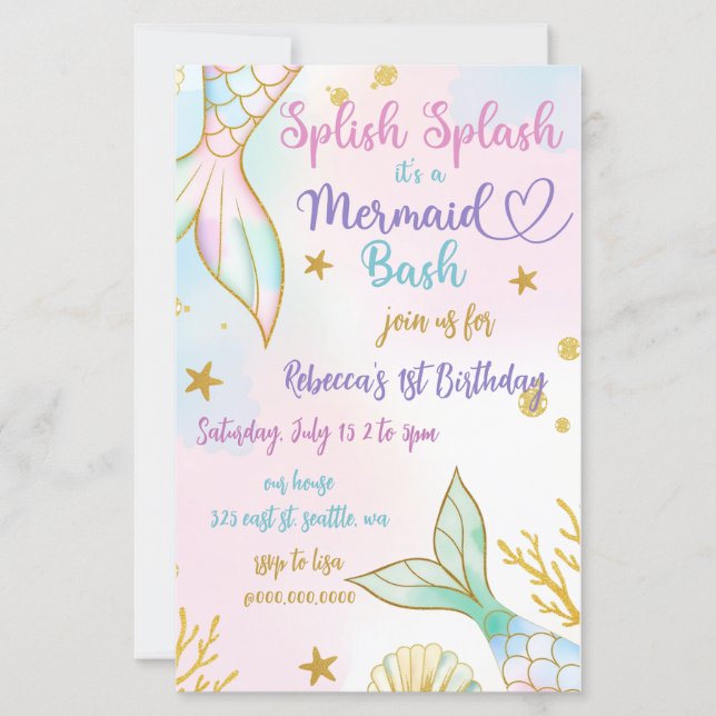 Splish Splash Mermaid Bash Birthday Party (Vorderseite)