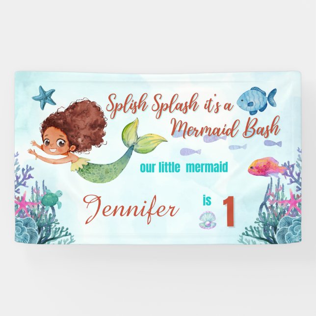 Splish Splash Mermaid Bash Girls 1. Geburtstag Banner (Horizontal)