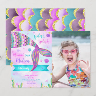 Splish Splash Mermaid Birthday Foto Einladung