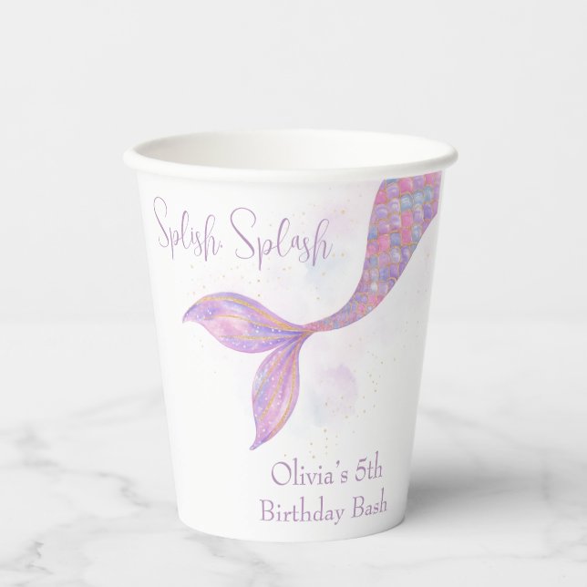 Splish Splash Mermaid Birthday Paper Cups Pappbecher (Vorderseite)