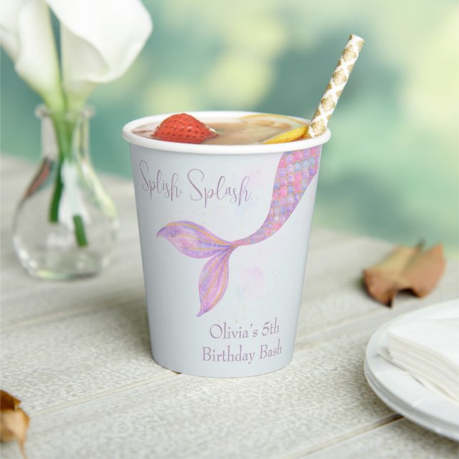 Splish Splash Mermaid Birthday Paper Cups Pappbecher (In Situ)