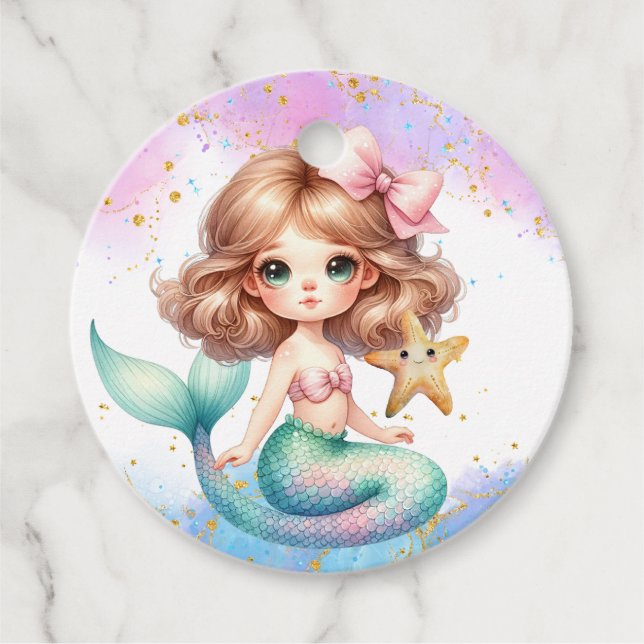 Splish Splash Mermaid Gastgeschenk Tags Geschenkanhänger (Vorderseite)