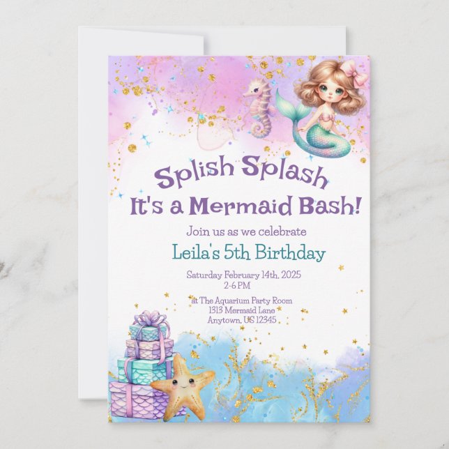 Splish Splash Mermaid Party Einladung (Vorderseite)