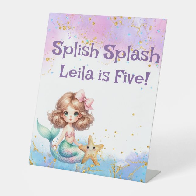 Splish Splash Mermaid Party Sign Sockelschild (Vorderseite)