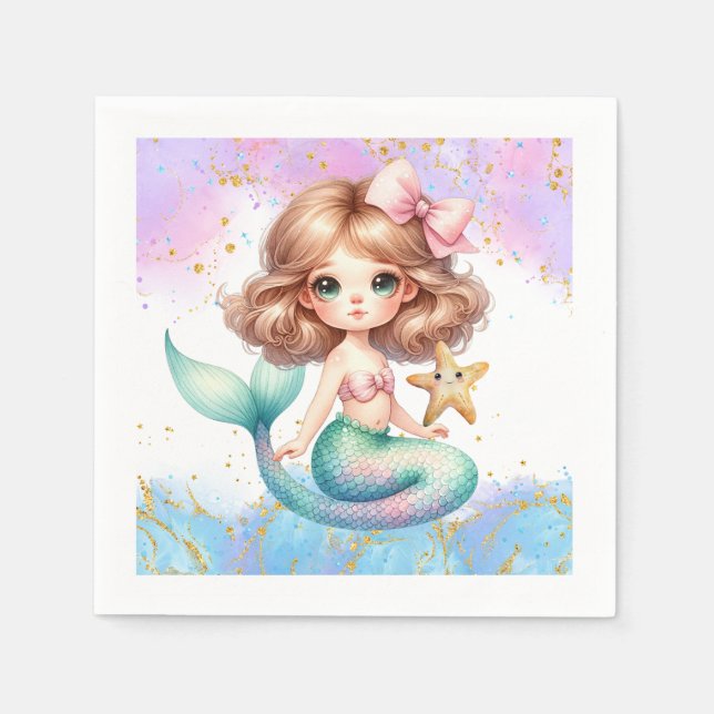 Splish Splash Mermaid Schlicht Party Napkins Serviette (Vorderseite)