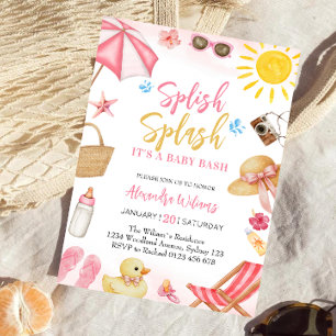 Splish Splash Pink Mädchen Baby Shower Einladung