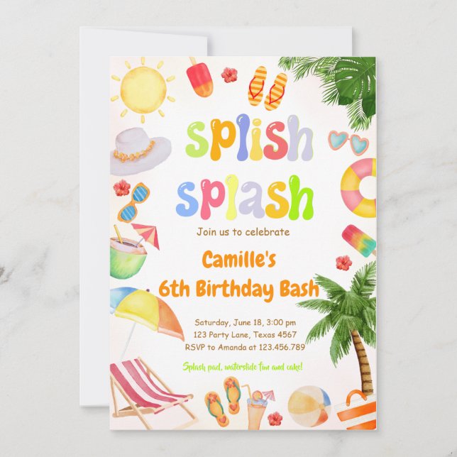 Splish Splash Pool Party Bash Geburtstag Einladung (Vorderseite)