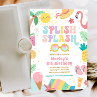 Splish Splash Pool Party Bash Girl Pink Geburtstag Einladung
