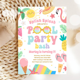 Splish Splash Pool Party Bash Girl Pink Geburtstag Einladung