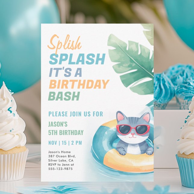 Splish Splash Pool Party Boy Birthday Einladung (Von Creator hochgeladen)