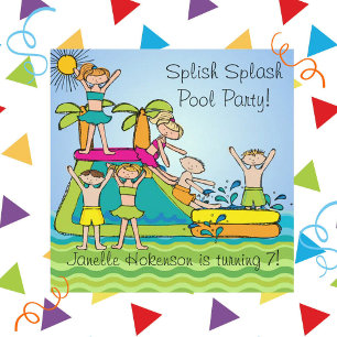 Splish Splash Pool Party Custom Schwimmen Geburtst Einladung