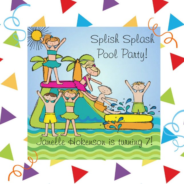 Splish Splash Pool Party Custom Schwimmen Geburtst Einladung (Von Creator hochgeladen)