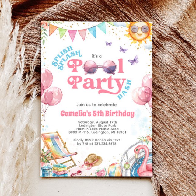 Splish Splash Pool Party Geburtstag Einladung (Splish Splash Pool Party Birthday Invitation)