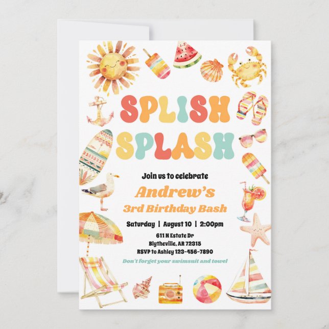 Splish Splash Pool Party Geburtstag Einladung (Vorderseite)