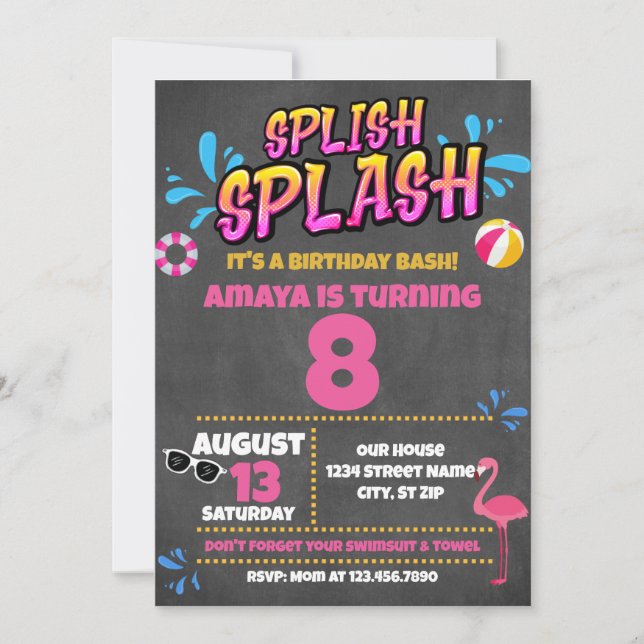 Splish Splash Pool Party Geburtstag Einladung (Vorderseite)