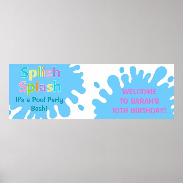 Splish Splash Pool Party Girl Birthday Banner Poster (Vorne)