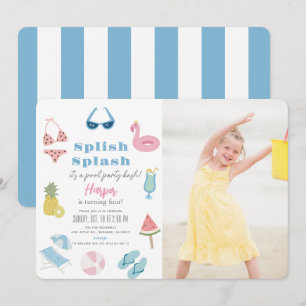 Splish Splash Pool Party Girl Foto Geburtstag Einladung