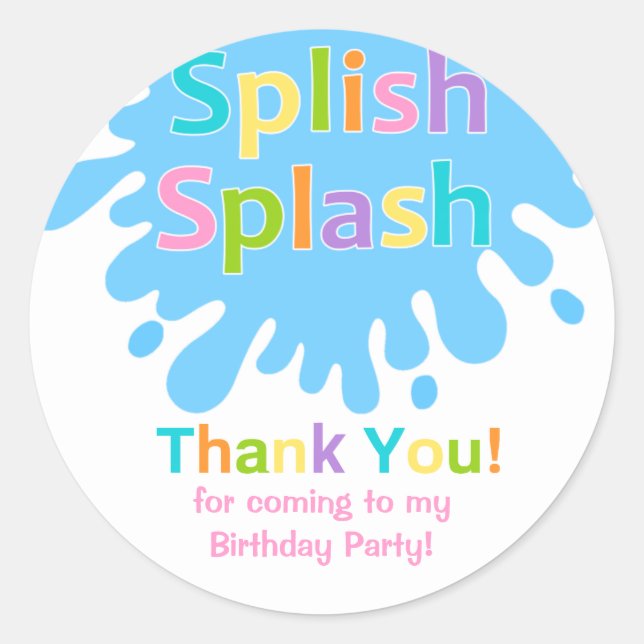Splish Splash Pool Party Girl Geburtstagsticker Runder Aufkleber (Vorderseite)