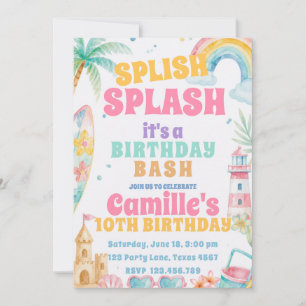 Splish Splash Pool Sommer-Party Geburtstag Einladung