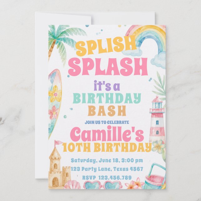 Splish Splash Pool Sommer-Party Geburtstag Einladung (Vorderseite)