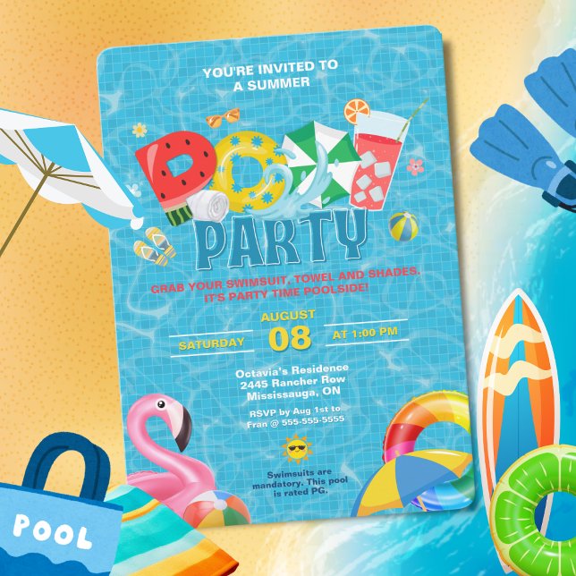 Splish Splash Poolparty-Einladung Einladung (Pool Party Invitation -  Splish Splash!)