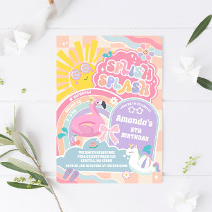 Splish Splash Retro Groovy Daisy Geburtstagseinlad Einladung