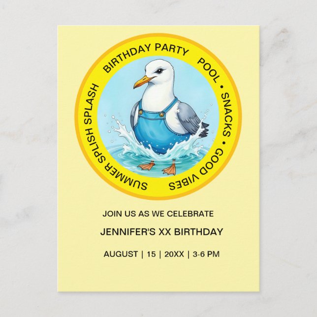 Splish Splash Spaß Seagull Sommer Pool Party Postkarte (Vorderseite)