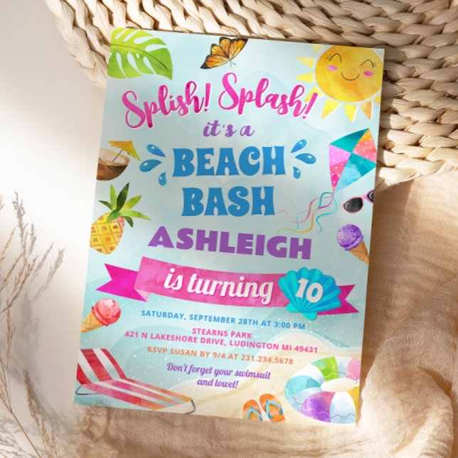 Splish Splash Strand Geburtstagseinladung Einladung (Splish Splash Beach Birthday Party Invitation
)