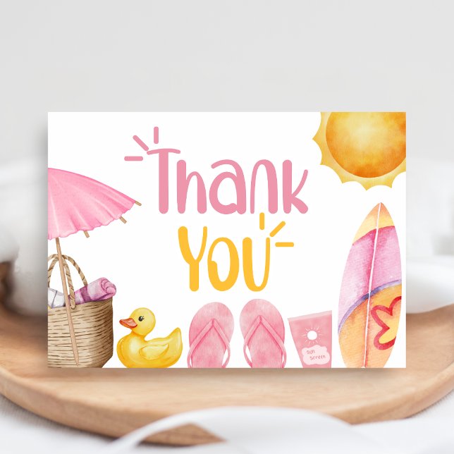 Splish Splash Summer Baby Shower Dankeskarte (Pink Splish Splash Baby Shower Thank You Card)