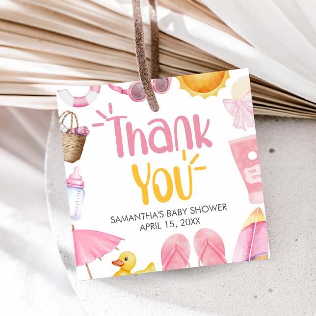 Splish Splash Summer Baby Shower Geschenkanhänger (Pink Splish Splash Baby Shower Favor Tags)
