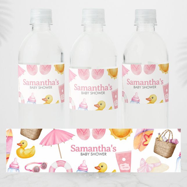 Splish Splash Summer Baby Shower Wasserflaschenetikett (Pink Splish Splash Baby Shower Water Bottle Label)