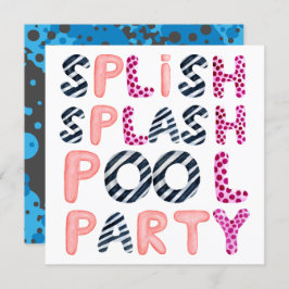 Splish Splash TEEN POOL PARTY Pink Schwarz Moderne Einladung