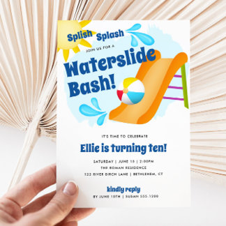 Splish Splash Wasserrutsche Bash, Sommerspass Gebu Einladung