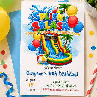 Splish Splash Wasserrutsche Geburtstag | Hüpfburg Einladung