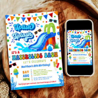 Splish Splash Waterslide Bash Boy Geburtstag Einladung