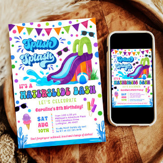 Splish Splash Waterslide Bash Girl Geburtstag Einladung