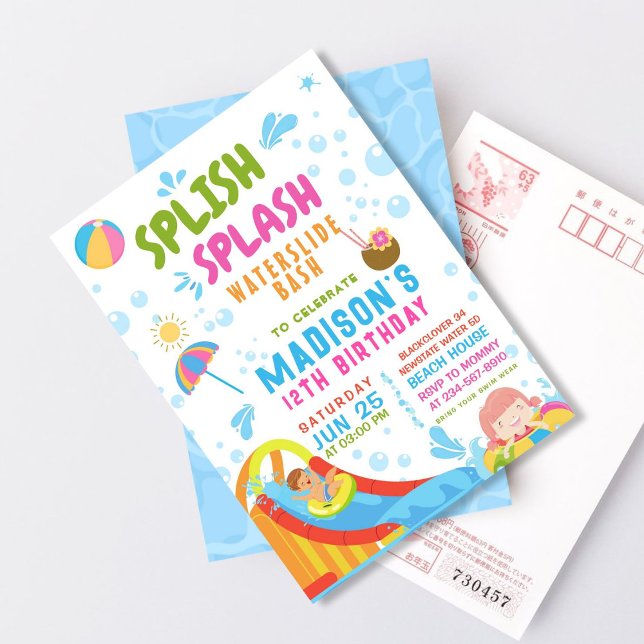 Splish Splash Waterslide Party Editable Einladung (Splish Splash Waterslide Party Editable)