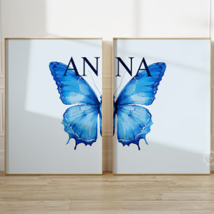 Split Butterfly Individuelle Name Wall Art Blue Se Bilderwand Sets