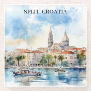 Split Croatia Dalmatien Wasserfarbe Glasuntersetzer