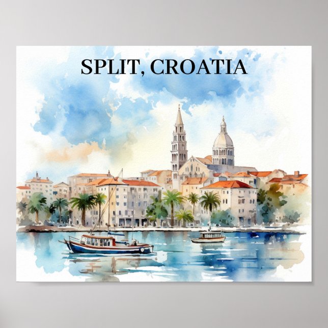 Split Croatia Dalmatien Wasserfarbe Poster (Vorne)