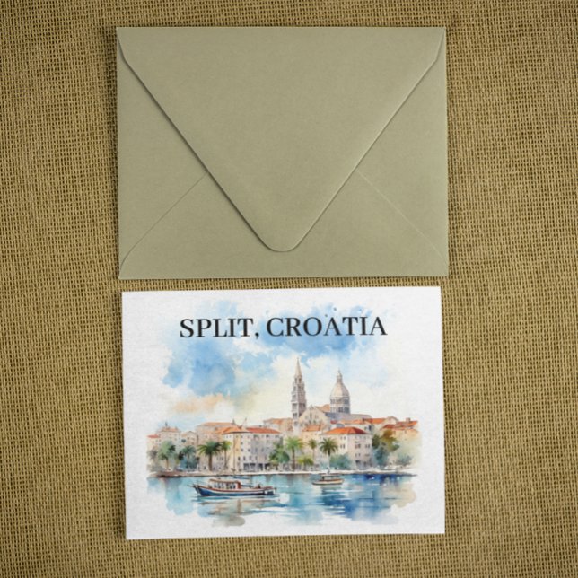 Split Croatia Dalmatien Wasserfarbe Postkarte (Vintage split croatia watercolor postcard)