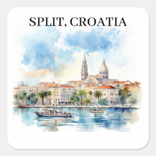 Split Croatia Dalmatien Wasserfarbe Quadratischer Aufkleber