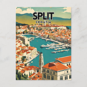 Split Croatia Nostalgic Retro Travel Postkarte